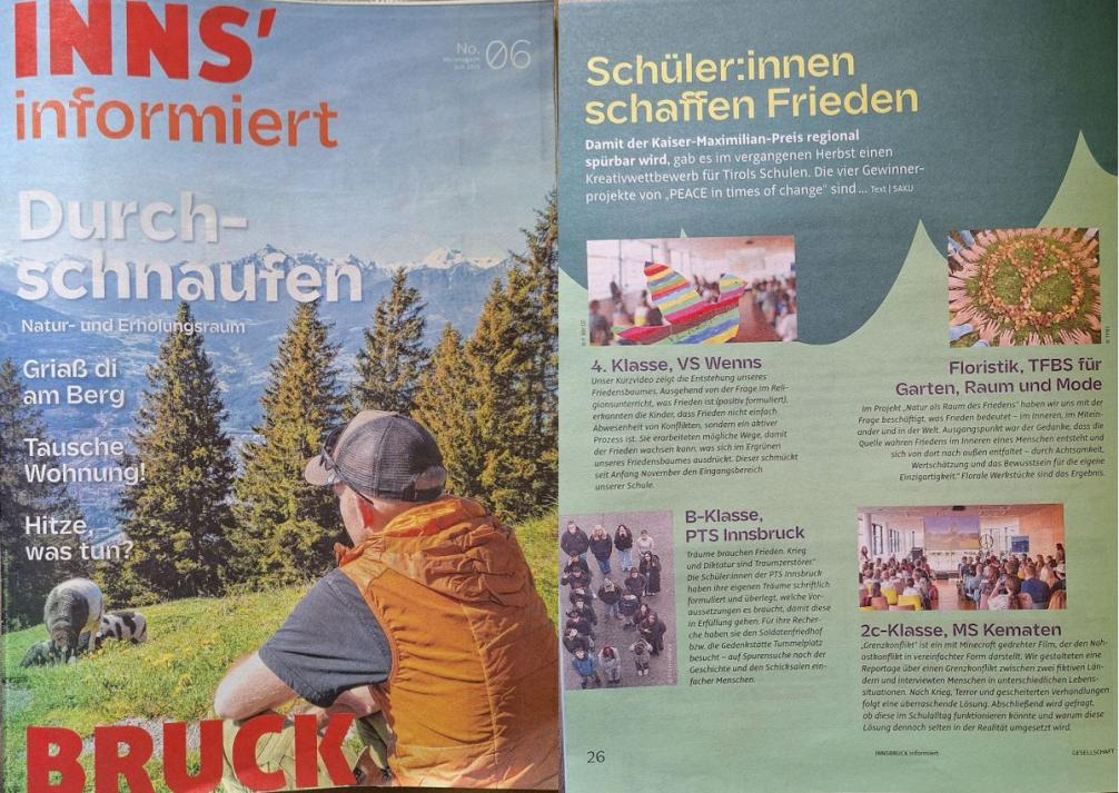 Bild zeigt einen Zeitungsartikel zum Kaiser-Maximilian-Preis mit der Vorstellung der 4 Siegerprojekte