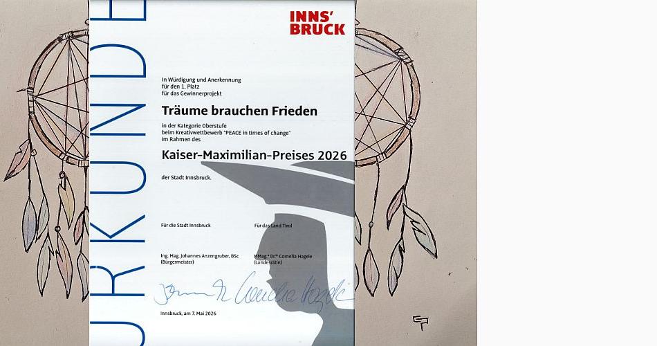 Bild zeigt eine Urkunde mit dem Konterfeit von Kaiser Maximilian und der Auszeichnung für den 1. Preis